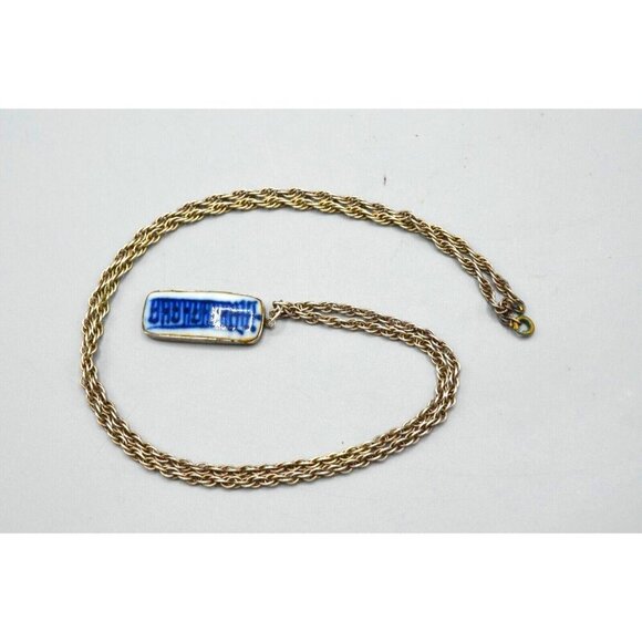 Blue & White Bar Pendant Rope Chain Necklace Sterling Silver 15.5" Chinese Asian - Picture 1 of 11